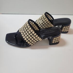 New Tory Burch Raffia Block Heel Woven Sandal Sz 10 Leather Sole